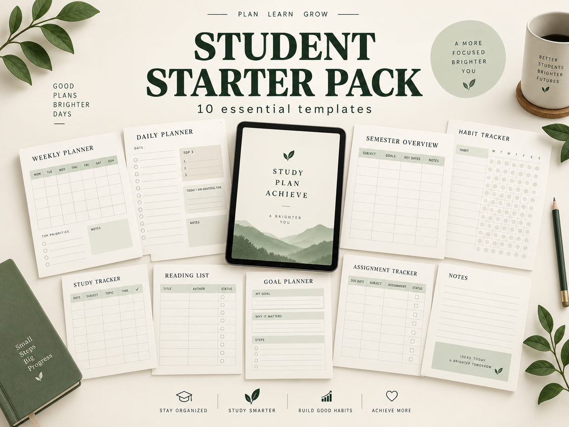 The Student Starter Pack: 10 printable and digital study templates